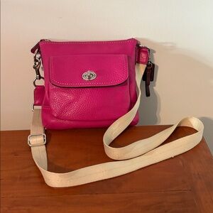 Coach Pink and Tan Leather Small Crossbody Bag with Adjustable Strap
